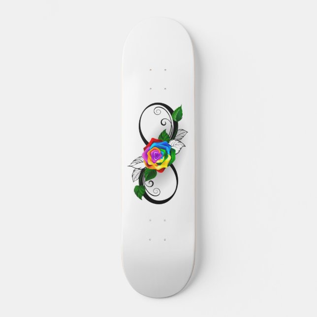 Skateboard Symbole de l'infini avec rose arc-en-ciel (Recto)