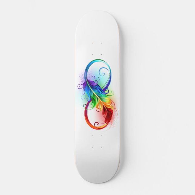 Skateboard Symbole d'infini avec plume arc-en-ciel (Recto)