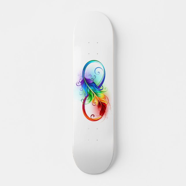 Skateboard Symbole d'infini avec plume arc-en-ciel (Devant)