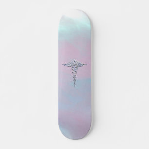 Skateboard Symbole Médicale Silver Caduceus Mother Pearl