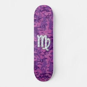 Skateboard Symbole Virgo Zodiac Camouflage numérique Fuchsia