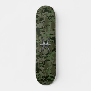 Skateboard Symbole zodiaque Pisces Camo numérique vert Woodla