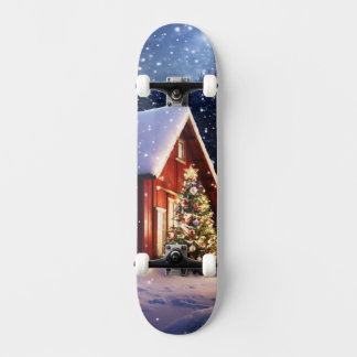 Skateboard Tabla de Skate Casa Navideña con Árbol de Navidad