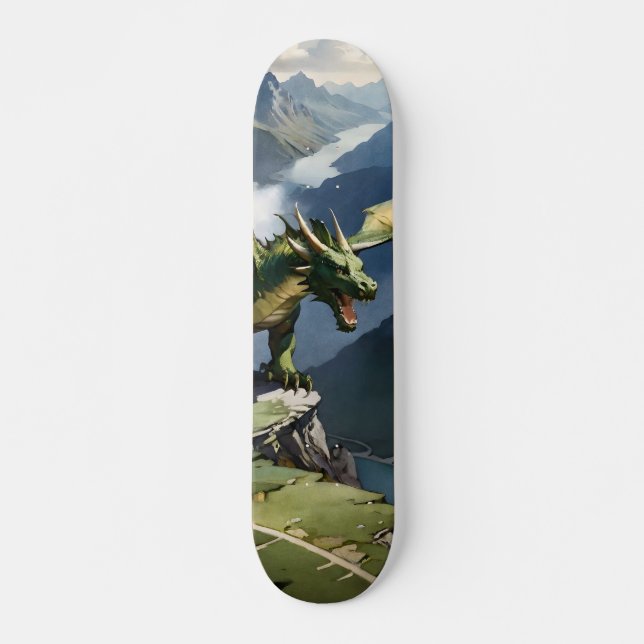 Skateboard Tabla de Skate Dragón Verde en un Acantilado (Devant)