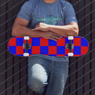 Skateboard Tableau de À damiers bleu néon et rouge Vintage