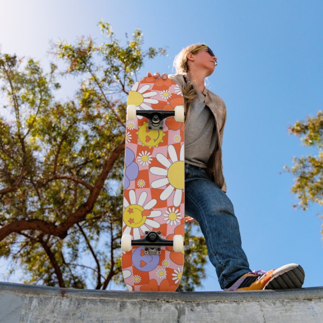 Skateboard Tableau de contrôle floral de marguerite super, an (Extérieur 1)