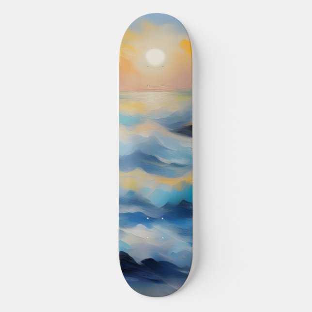 Skateboard Tableau des vagues bleu clair sous le soleil (Recto)