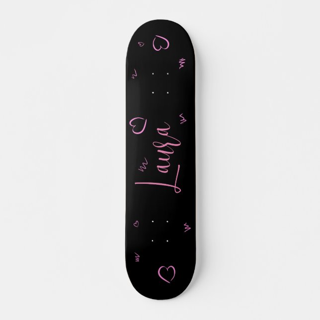 Skateboard Tableau foncé, Noir, Rose, Fille, Personnalisé, (Devant)