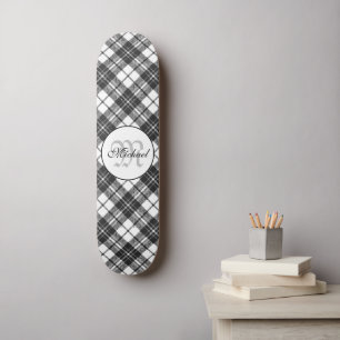 Skateboard Tartan motif Noël noir blanc Monogramme