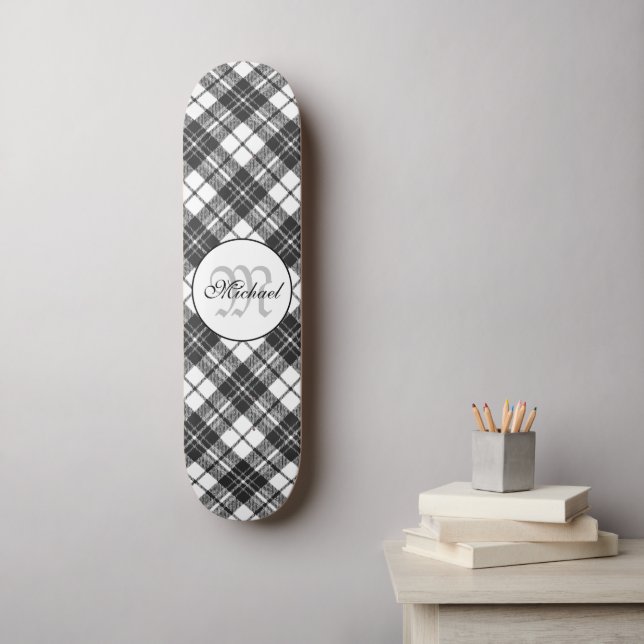Skateboard Tartan motif Noël noir blanc Monogramme (Art mural)