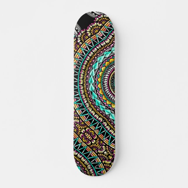 Skateboard Tatouage noir moderne Ikat Motif tribal géométriqu (Devant)
