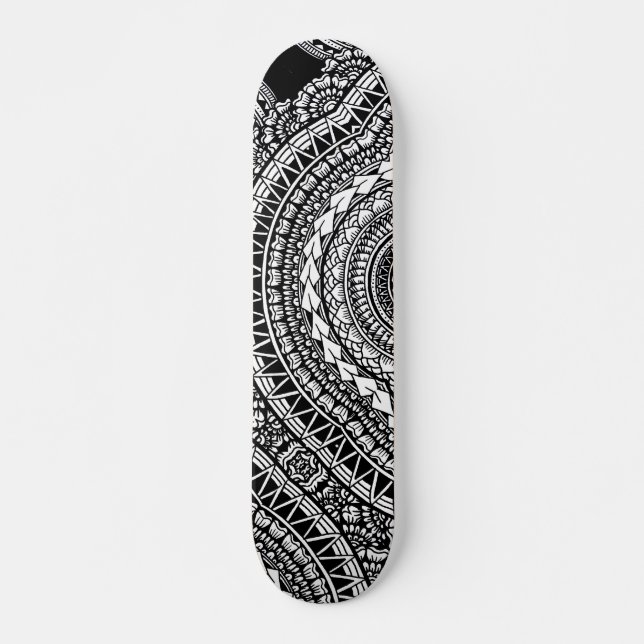 Skateboard Tatouage noir moderne Ikat Motif tribal géométriqu (Devant)