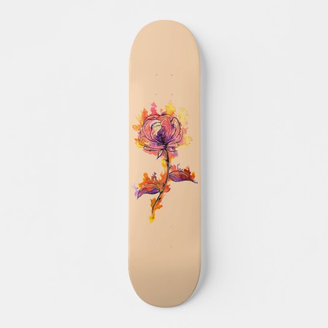 Skateboard Tattoo Rose en feu (Devant)