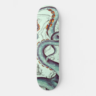 Skateboard Tentacles turquoises Sur Carte Vintage Turquoise