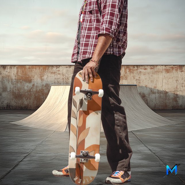 Skateboard Terracotta Boho - Feuille organique minimaliste  (Créateur téléchargé)