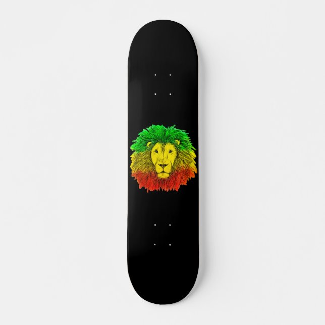 Skateboard Tête de lion Rasta rouge jaune vert dessin Jamaïqu (Devant)