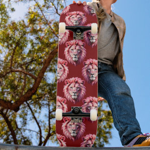 Skateboard Tête de lion rose bordeaux Design 