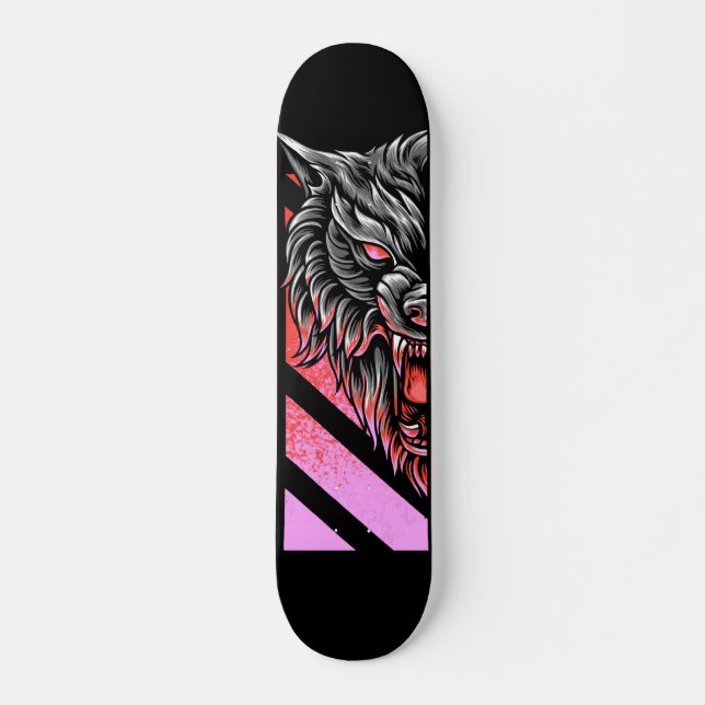 Skateboard Tête de loup rose  (Devant)