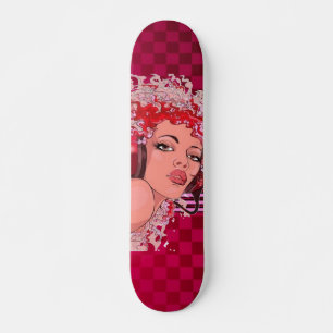 Skateboard Tête rouge dans les casques À damiers Patinage