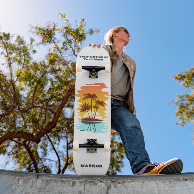 Skateboard Texte personnalisé Coucher de soleil sur l'île tro (Extérieur 1)