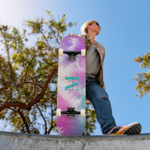 Skateboard Tie Dye Pastel Rose Orange Turquoise Violet Monogr