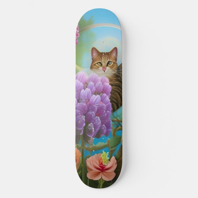 Skateboard Tiger Cat et Lilac Bouquet (Recto)