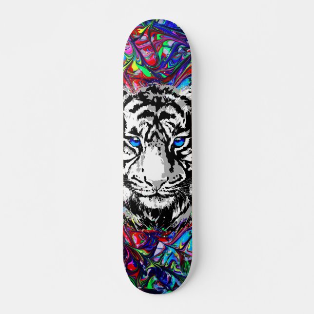 Skateboard Tigre coloré - Tigre psychédélique (Devant)