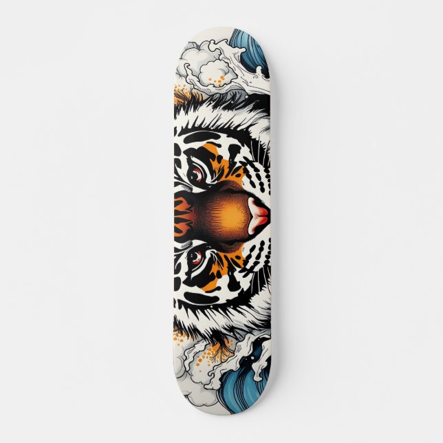 Skateboard Tigre de croquis Abstrait dans l'eau (Devant)