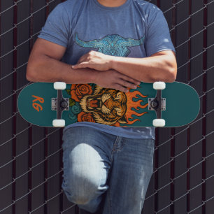 Skateboard Tigre et Roses avec Monogramme