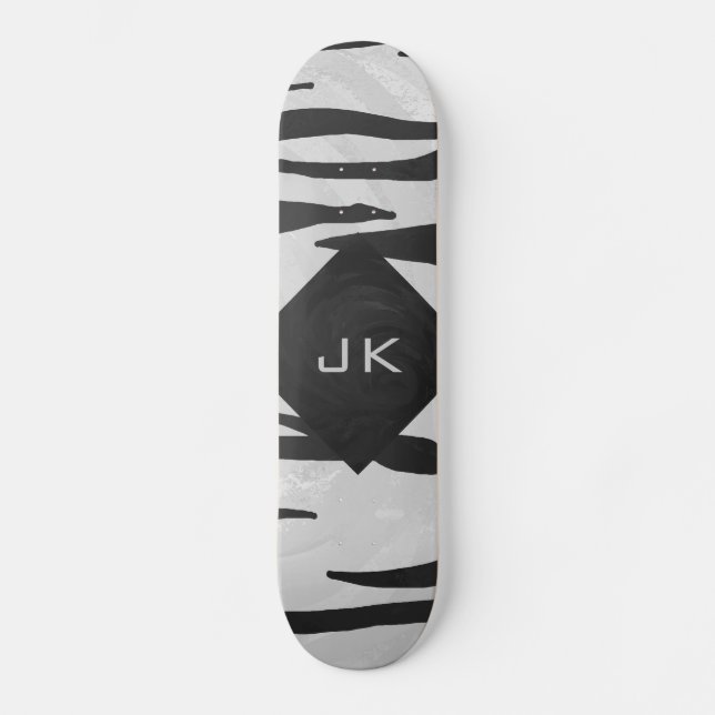Skateboard Tigre Monogramme noir et blanc (Recto)