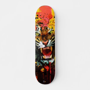 Skateboard Tigre Rugissant Tache de Peinture Énergie Élevée R