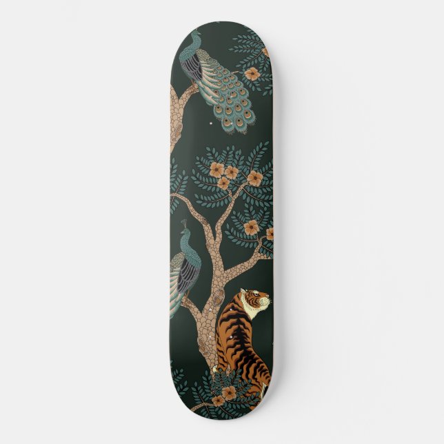 Skateboard Tigre vintage et paon (Recto)