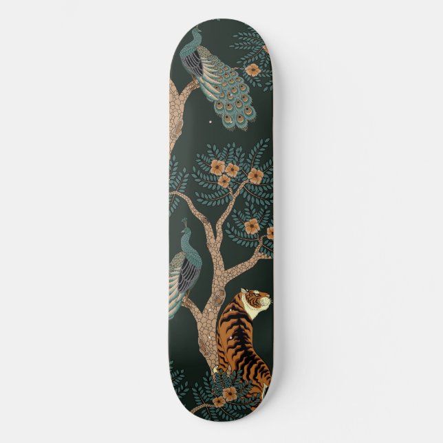 Skateboard Tigre vintage et paon (Recto)
