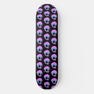 Skateboard Tiny Blue Rose Cartoon Skuls sur noir
