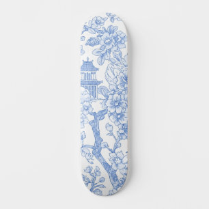 Skateboard Toile de chinoiserie bleue Dragon Fleur de cerisie