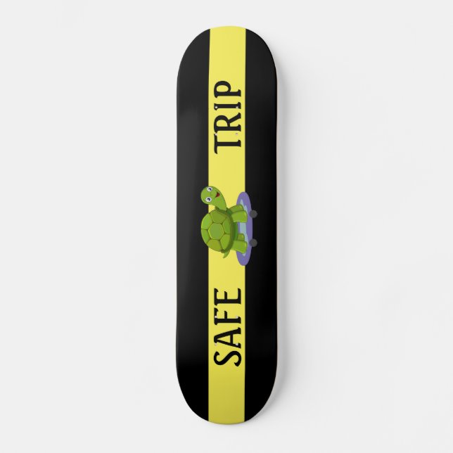 Skateboard Tortue patineuse & calligraphie sur fond noir et j (Recto)