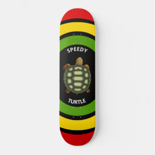 Skateboard Tortue rapide en noir, vert, rouge et jaune