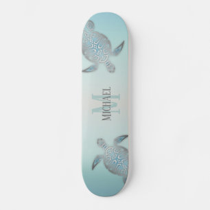 Skateboard Tortues Argent Plage Style Monogramme Votre nom
