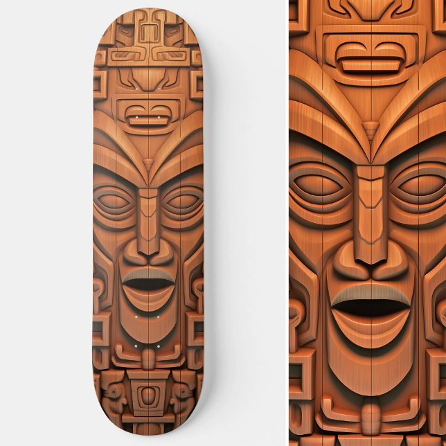 Skateboard Totem hawaïen Tiki Masque bois Art (Hawaiian Totem Tiki Mask Wood Art Skateboard)