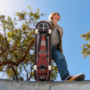 Skateboard Tour Eiffel de Tokyo - Rouge cramoisi profond et b