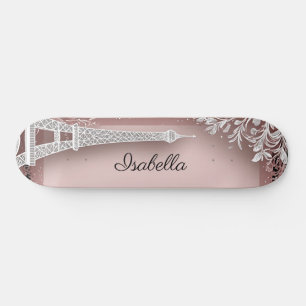 Skateboard Tour Eiffel Pailleté Rose Pâle Vintage Parisien