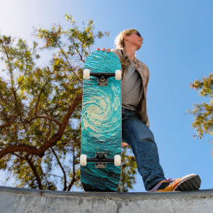 Skateboard Tourbillon océan turquoise abstrait
