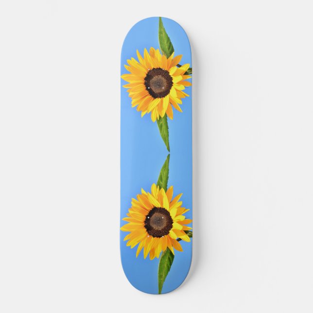 Skateboard Tournesols jaunes contre soleil sur ciel bleu - ét (Recto)