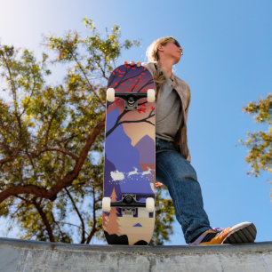 Skateboard Traîneau de Noël de Santa dans la forêt crépuscula