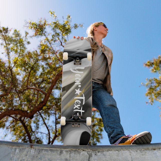 Skateboard Trend Abstrait Art Noir Blanc Or (Extérieur 1)