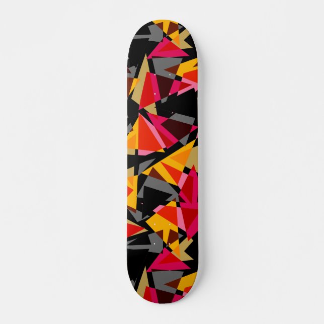Skateboard Triangles, formes géométriques, jaune et rouge (Devant)