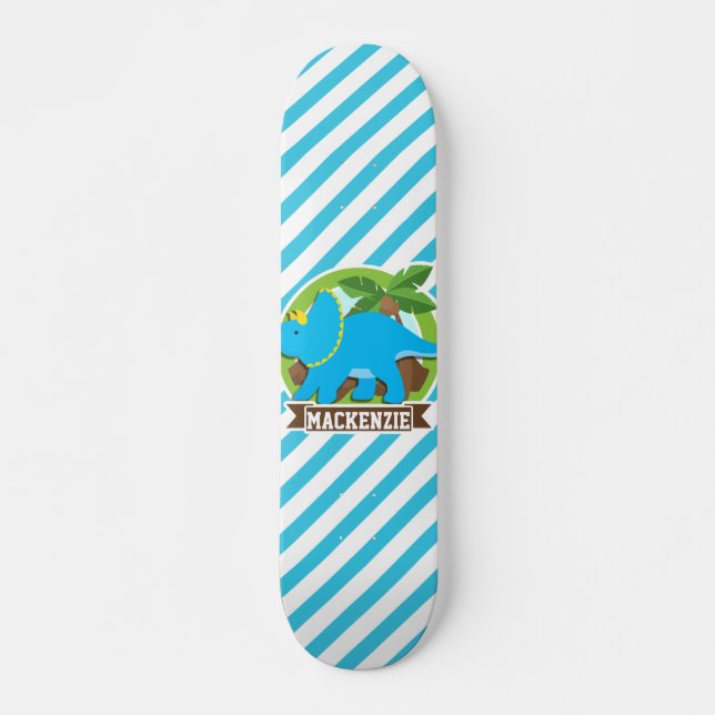 Skateboard Tricératops Dinosaur ; Grandes Bleues Et Blances C (Devant)