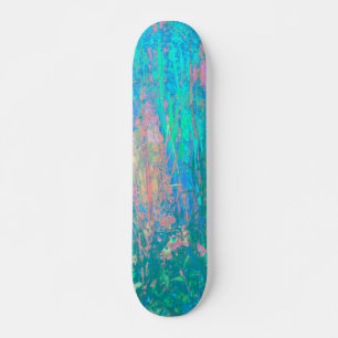 Skateboard Trippy Aqua Sunrise avec des fleurs psychédéliques