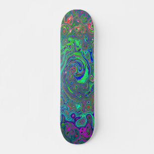 Skateboard Trippy Chartreuse et Blue Retro Liquid Swirl