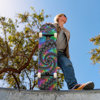 Skateboard Trippy Hippie Psychedelic Rainbow Spiral Fractal
